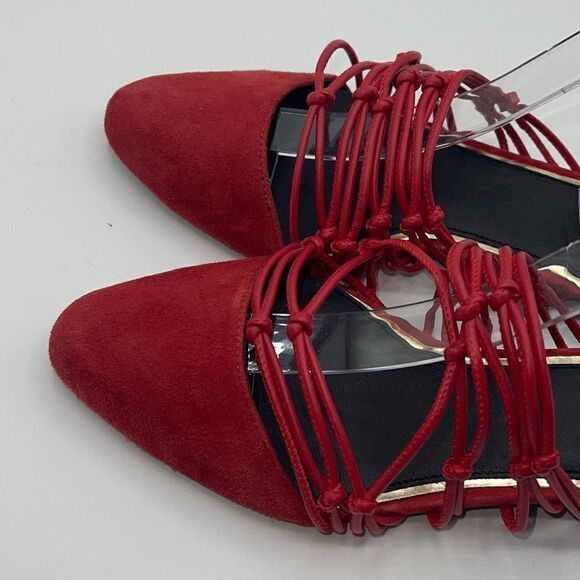 Jaggar Women's Suede Mules Flats Slip On Shoes Strappy Knotted Red Size 36 - Picture 4 of 13